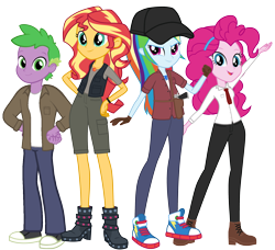 Size: 2903x2651 | Tagged: safe, artist:edy_january, artist:georgegarza01, edit, vector edit, pinkie pie, rainbow dash, spike, sunset shimmer, human, equestria girls, g4, boots, call of duty, call of duty zombies, call of duty: black ops 2, clothes, collaboration, converse, desert eagle, geode of empathy, geode of sugar bombs, geode of super speed, gun, handgun, hat, high res, human spike, humanized, long pants, magical geodes, parody, pistol, shirt, shoes, shorts, simple background, survival, survivor, t-shirt, transparent background, vector, vest, victis, weapon, zombie apocalypse