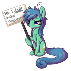 Size: 396x400 | Tagged: safe, artist:tami-kitten, oc, oc only, oc:tamio pamio, earth pony, pony, angry, female, mare, scowl, sign, simple background, solo, text, transparent background
