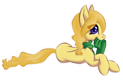 Size: 550x358 | Tagged: safe, artist:tami-kitten, oc, oc only, earth pony, pony, clothes, lying down, scarf, side view, simple background, solo, transparent background
