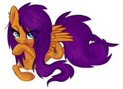 Size: 491x358 | Tagged: safe, artist:tami-kitten, oc, oc only, pegasus, pony, chest fluff, ear piercing, earring, female, jewelry, long mane, lying down, mare, pegasus oc, piercing, prone, raised hoof, simple background, solo, sultry pose, transparent background