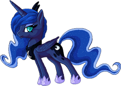 Size: 530x376 | Tagged: safe, artist:tami-kitten, princess luna, alicorn, pony, g4, female, folded wings, looking at you, mare, side view, simple background, solo, transparent background, wings