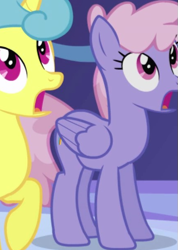 Size: 429x603 | Tagged: safe, screencap, lemon hearts, rainbowshine, pegasus, pony, friendship is magic, g4, background character, background pony, cropped, female, folded wings, mare, solo focus, wings