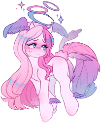 Size: 541x660 | Tagged: safe, artist:deviiel, earth pony, pony, blue eyes, gradient tail, pink hair, pink tail, simple background, solo, stars, sweat, sweatdrop, tail, transparent background, white coat