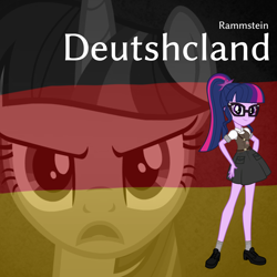 Size: 1280x1280 | Tagged: safe, artist:edy_january, sci-twi, twilight sparkle, alicorn, human, pony, equestria girls, g4, album, album cover, album parody, deutschland (song), deutshcland (song), flag, german, german flag, germany, link in description, misspelling, music, parody, rammstein, rock (music), song, song reference, text, twilight sparkle (alicorn), youtube link