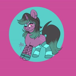 Size: 4096x4096 | Tagged: safe, artist:fizzlefer, oc, oc only, pony, unicorn, choker, clothes, ear piercing, earring, fishnet stockings, jewelry, piercing, socks, solo