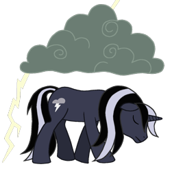 Size: 1000x1008 | Tagged: safe, artist:lonewolf3878, oc, oc only, oc:chrome thunder, pony, unicorn, cloud, dark clouds, male, sad, simple background, solo, transparent background