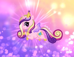 Size: 1151x884 | Tagged: safe, artist:nootaz, princess cadance, alicorn, pony, g4, abstract background, chibi, cute, cutedance, female, heart, heart eyes, mare, smiling, solo, spread wings, wingding eyes, wings
