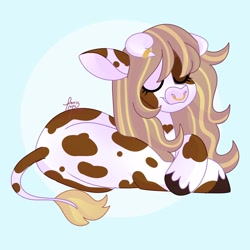 Size: 3200x3200 | Tagged: safe, artist:fizzlefer, oc, oc only, cow, cow pony, pony, high res, horns, solo