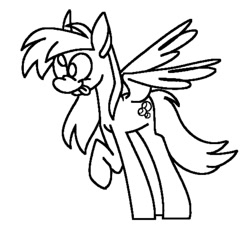 Size: 1000x932 | Tagged: safe, artist:partyponypower, derpy hooves, pegasus, pony, g4, :p, black and white, grayscale, lineart, monochrome, simple background, solo, tongue out, white background