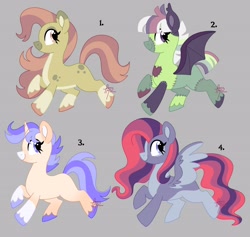 Size: 4096x3879 | Tagged: safe, artist:fizzlefer, oc, oc only, bat pony, earth pony, pegasus, pony, unicorn, adoptable, simple background