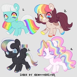 Size: 2000x2000 | Tagged: safe, artist:fizzlefer, artist:nemovonsilver, oc, oc only, earth pony, pegasus, pony, unicorn, adoptable, high res, simple background