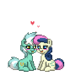 Size: 270x270 | Tagged: safe, artist:slybotz, bon bon, lyra heartstrings, sweetie drops, earth pony, pony, pony town, g4, animated, cute, gif, heart, lyrabetes, pixel art, simple background, transparent background