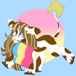 Size: 3600x3600 | Tagged: safe, artist:fizzlefer, oc, oc only, cow, cow pony, pony, gradient background, high res, pride flag, solo