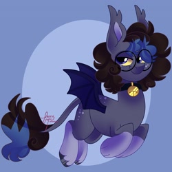 Size: 3600x3600 | Tagged: safe, artist:fizzlefer, oc, oc only, bat pony, pony, bell, collar, glasses, high res, solo