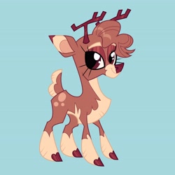 Size: 4096x4096 | Tagged: safe, artist:fizzlefer, oc, oc only, deer, reindeer, blue background, cloven hooves, female, glasses, simple background, solo