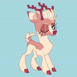 Size: 4096x4096 | Tagged: safe, artist:fizzlefer, oc, oc only, deer, reindeer, blue background, cloven hooves, female, glasses, one eye closed, simple background, solo, wink