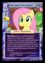 Size: 344x480 | Tagged: safe, enterplay, fluttershy, g4, my little pony collectible card game, stare master, the crystal games, ccg, fluttershy's cottage (interior), holding breath, merchandise, solo