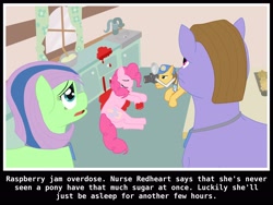 Size: 3200x2400 | Tagged: safe, artist:jimthecactus, pinkie pie, oc, earth pony, pony, g4, camera, csi, dialogue, female, food, high res, jam, male, mare, misleading thumbnail, not blood, raspberry, sleeping, stallion, subtitles, tongue out