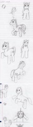 Size: 1556x5971 | Tagged: safe, artist:jimthecactus, oc, oc only, unnamed oc, earth pony, pony, grayscale, lined paper, male, monochrome, open mouth, pencil drawing, ponysona, rearing, rope, sketch, sketch dump, solo, stallion, suspended, traditional art