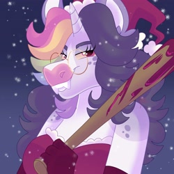 Size: 4096x4096 | Tagged: safe, artist:fizzlefer, oc, oc only, oc:friday (fizzlefer), unicorn, anthro, baseball bat, christmas, clothes, evening gloves, glasses, gloves, gradient background, hat, holiday, long gloves, santa hat, solo