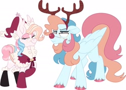 Size: 2048x1470 | Tagged: safe, artist:fizzlefer, oc, oc only, oc:bitter glitter, bat pony, pony, animal costume, christmas, clothes, costume, deer costume, glasses, holiday, santa costume, simple background, solo, white background