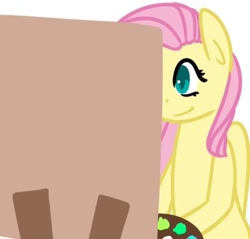 Size: 400x383 | Tagged: safe, artist:fluttershydaily, fluttershy, g4, easel, painting, palette, simple background, smiling, white background