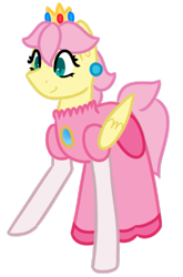 Size: 395x600 | Tagged: safe, artist:fluttershydaily, fluttershy, g4, clothes, crossover, dress, female, flutterpeach, mare, mario, princess peach, simple background, smiling, super mario bros., transparent background