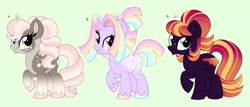 Size: 4096x1755 | Tagged: safe, artist:fizzlefer, oc, oc only, earth pony, pony, unicorn, adoptable, simple background, trio