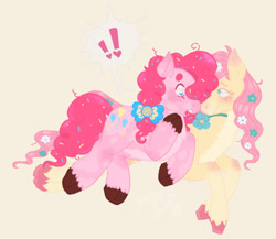 Size: 1040x901 | Tagged: safe, artist:thegalaxyinapaperbag2, fluttershy, pinkie pie, g4, alternate design, exclamation point, female, flower, lesbian, ship:flutterpie, shipping, simple background