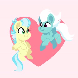 Size: 4096x4096 | Tagged: safe, artist:fizzlefer, fleetfoot, misty fly, pegasus, pony, g4, duo, duo female, female, heart, lesbian, looking at each other, looking at someone, mare, mistyfleet, shipping, smiling