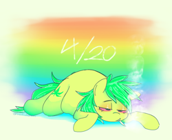 Size: 1280x1041 | Tagged: safe, artist:vellichorom, oc, oc only, oc:stoney poney, 420, drugs, marijuana, smoking, solo