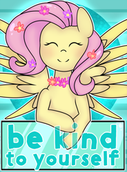 Size: 1280x1741 | Tagged: safe, artist:fluttershydaily, fluttershy, pegasus, pony, g4, collar, flower, smiling, solo, spread wings, wings