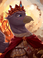 Size: 2340x3150 | Tagged: safe, artist:kelkessel, oc, oc only, oc:leer the vicious, griffon, equestria at war mod, armor, crown, high res, jewelry, regalia, solo