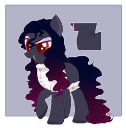 Size: 437x443 | Tagged: safe, artist:harusocoma, earth pony, pony, clothes, fangs, gradient mane, gradient tail, gray coat, lowres, purple mane, purple tail, red eyes, simple background, tail