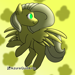 Size: 1280x1280 | Tagged: safe, artist:fluttershydaily, fluttershy, g4, flying, looking at something, palette swap, recolor, simple background, smiling, yellow background, yellow fur