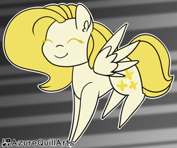Size: 1280x1072 | Tagged: safe, artist:fluttershydaily, fluttershy, pegasus, pony, g4, alternate color palette, alternate design, eyes closed, female, folded wings, jumping, mare, palette swap, recolor, smiling, wings, yellow fur
