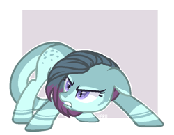 Size: 771x599 | Tagged: safe, artist:harusocoma, earth pony, pony, cyan coat, fighting stance, gray mane, purple eyes, purple mane, simple background, two toned coat, two toned mane