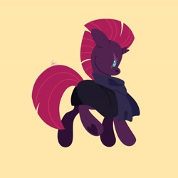 Size: 4096x4096 | Tagged: safe, artist:fizzlefer, tempest shadow, pony, unicorn, g4, broken horn, chibi, horn, simple background, solo, yellow background