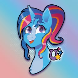 Size: 1080x1080 | Tagged: safe, artist:art_alanis, oc, oc only, oc:lucky stars, pony, bust, gradient background, solo