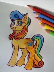 Size: 1536x2048 | Tagged: safe, artist:art_alanis, alphabittle, earth pony, pony, g3, g4, colored pencil drawing, g3 to g4, generation leap, irl, photo, smiling, solo, tail, traditional art