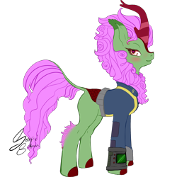 Size: 2502x2502 | Tagged: safe, artist:senpai-satan, oc, oc only, oc:spring glow, kirin, fallout equestria, cloven hooves, commission, female, heart, heart eyes, high res, kirin oc, love, mare, pipbuck, signature, simple background, solo, transparent background, wingding eyes