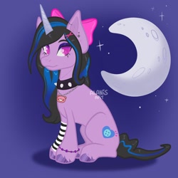 Size: 2048x2048 | Tagged: safe, artist:art_alanis, izzy moonbow, pony, unicorn, g5, goth, goth izzy, gradient background, high res, moon, solo