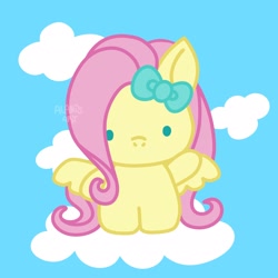 Size: 2048x2048 | Tagged: safe, artist:art_alanis, fluttershy, pegasus, pony, g4, cloud, hello kitty, high res, simple background, solo