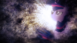 Size: 1920x1080 | Tagged: safe, artist:mysteriouskaos, artist:sandwichhorsearchive, edit, twilight sparkle, pony, unicorn, g4, abstract background, female, grunge, lightning, looking up, mare, sad, solo, unicorn twilight, wallpaper, wallpaper edit, windswept mane