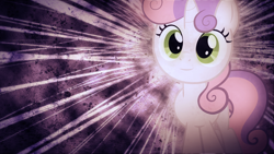 Size: 1920x1080 | Tagged: safe, artist:felix-kot, artist:sandwichhorsearchive, edit, sweetie belle, pony, unicorn, g4, abstract background, female, filly, foal, grunge, lighting, looking at you, smiling, smiling at you, solo, wallpaper, wallpaper edit