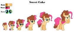 Size: 4604x2003 | Tagged: safe, artist:siriussentry, oc, oc:sweet cake, earth pony, pony, 5-year-old, age progression, baby, baby pony, base used, female, filly, foal, mare, offspring, older, parent:cheese sandwich, parent:pinkie pie, parents:cheesepie, simple background, transparent background