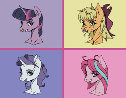 Size: 1800x1400 | Tagged: safe, artist:kotle1ka, applejack, pinkie pie, rarity, twilight sparkle, g4, applejack's hat, cowboy hat, ear piercing, hat, nose piercing, nose ring, piercing