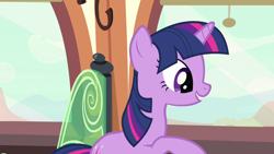 Size: 1280x720 | Tagged: safe, screencap, twilight sparkle, pony, unicorn, g4, season 2, the last roundup, female, friendship express, mare, solo, train, unicorn twilight