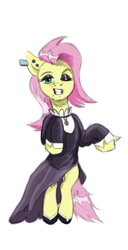 Size: 657x1287 | Tagged: safe, artist:kotle1ka, fluttershy, g4, ear piercing, eyeshadow, fluttergoth, goth, makeup, piercing, simple background, solo, white background