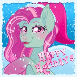 Size: 2048x2048 | Tagged: safe, artist:art_alanis, minty, earth pony, pony, g3, christmas, happy holidays, hat, high res, holiday, santa hat, solo